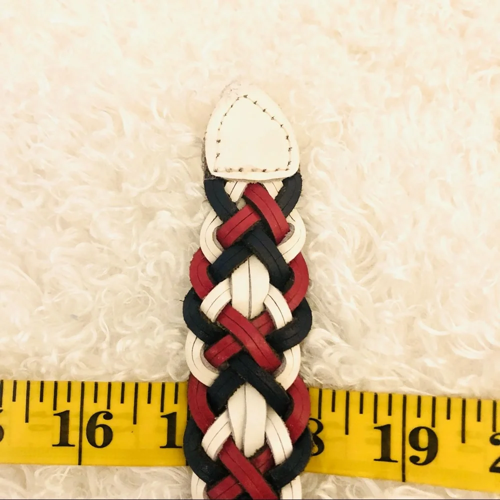 Vintage Y2K Genuine Leather braided woven adjustable belt blue red one size
